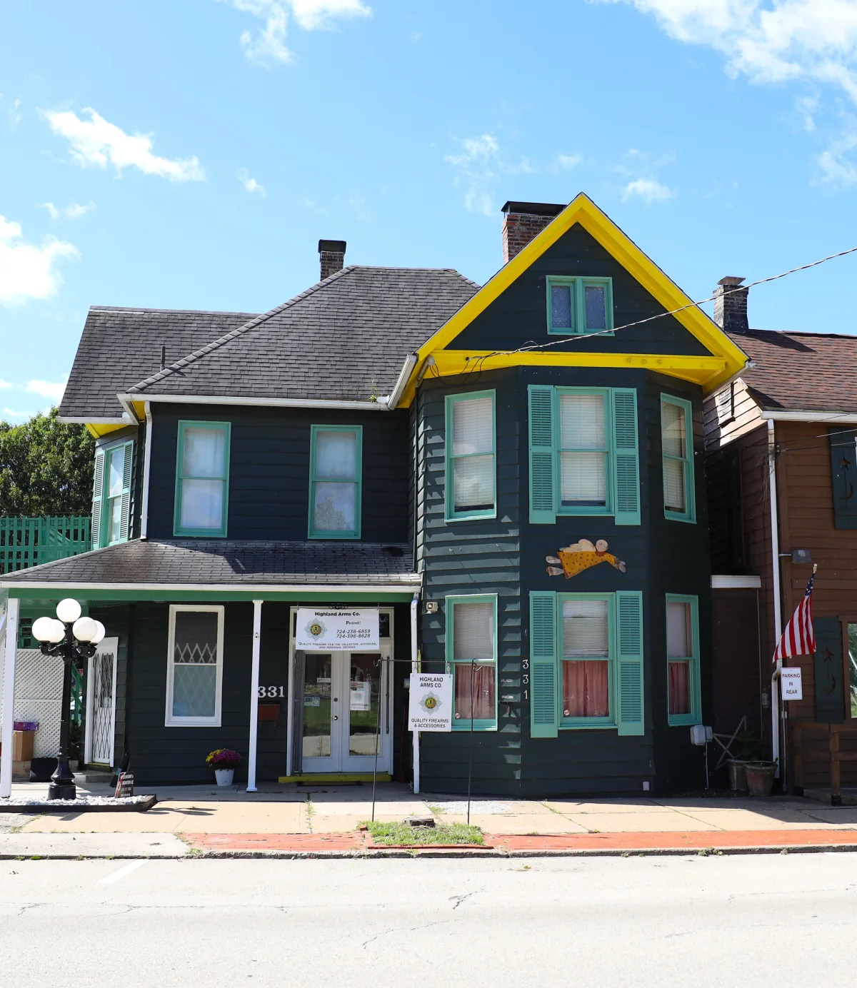 The Highland Arms storefront on West Main Street, Ligonier, seen from across the street