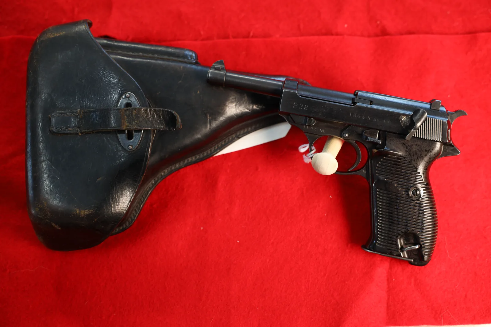 1944 Walther P38 pistol with its leather holster